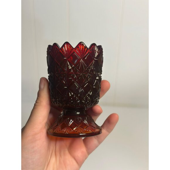 VTG Fenton Ruby Diamond Footed Votive Candle Holders - Set of 2 4.75" Glass - Picture 8 of 9